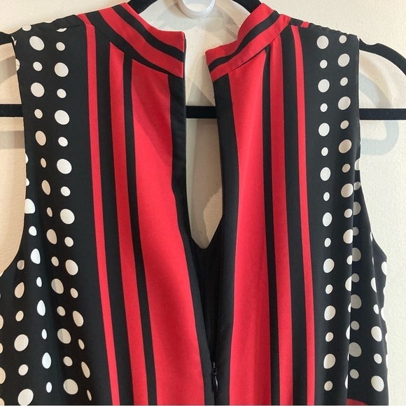 JOSEPH RIBKOFF Sz 10 Polka Dot Red Stripe Square Front Bow Lined Midi Dress - Picture 10 of 13